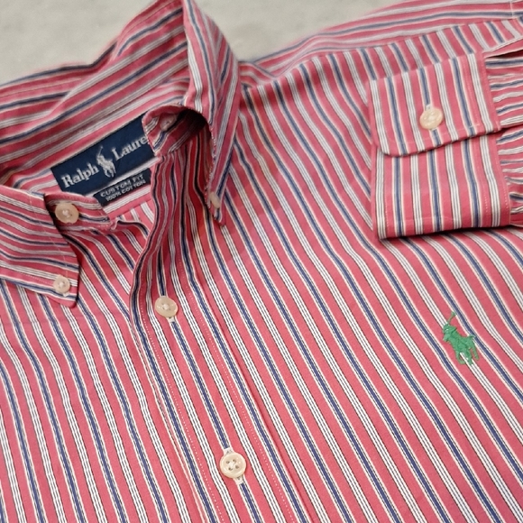 Ralph Lauren Other - VTG Ralph Lauren Men's Striped Longsleeve Shirt Salmon Blue Lg Custom Fit Preppy